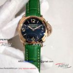 Perfect Replica Panerai Radiomir 33MM Quartz Movement Watch - Lady Size Rose Gold Case Black Dial Green Leather Strap 